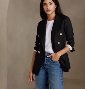 NWT Banana Republic Double Breasted Captain's Blazer Gold Button Cotton NAVY